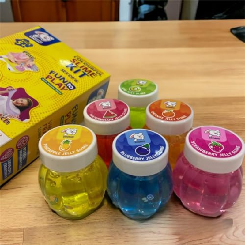 Non Sticky Safe Fruit Scented DIY Toy Slimy with Real Life Like Fruit Toppings | Slime Gel Jelly Putty Set Art kit Toys for Boys Girls Kids Slime – Set of 3