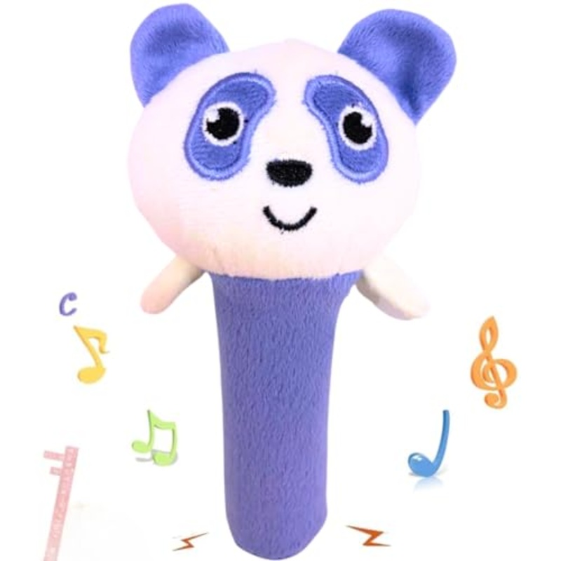 Premium Plush Soft Panda Face Rattle Soft Toy with Squeeze Handle for Squeaky Sound