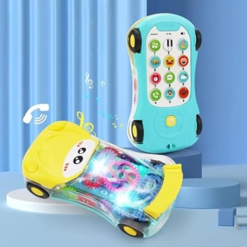 Pretend Play 2 in 1 Cell Phone Toy Car for Kids, Toddlers with Music, Ringtones,3D Concept Gear & Lights Car for Girls & Boys