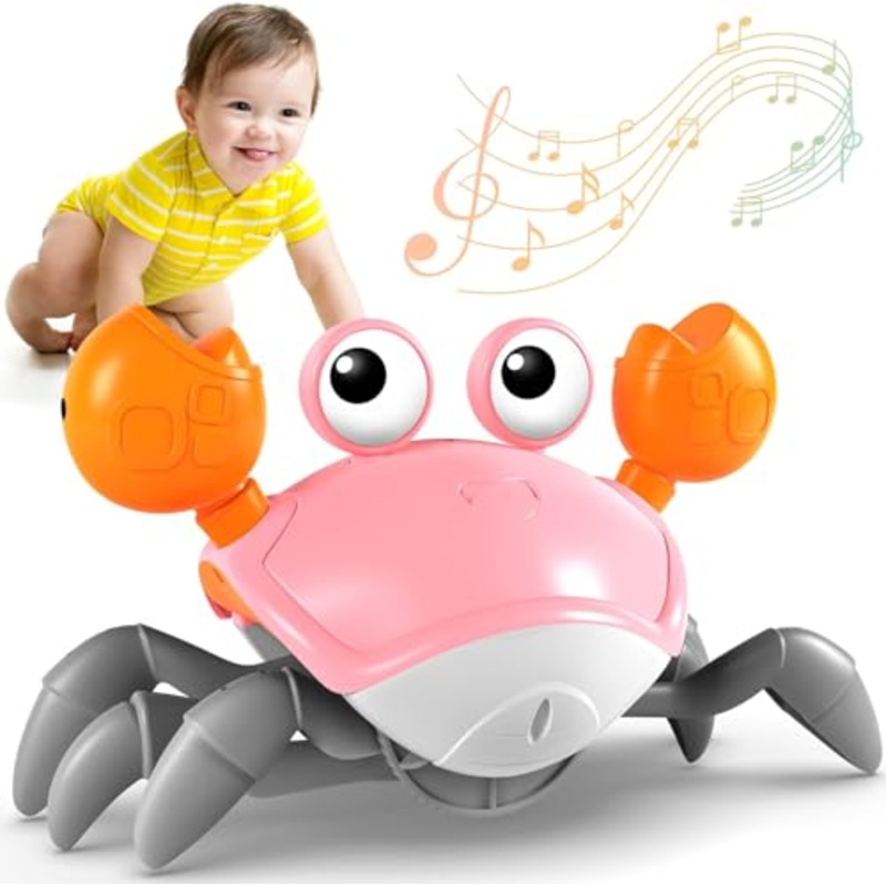 Rechargeable Crawling Crab Baby Toddlers Toy for Kids Infant Tummy Time | Interactive Moving Toys for Babies 12 Months Electric Sensor Musical Dancing Walking Crab Toy Gift for Kids 1 2 3 Year