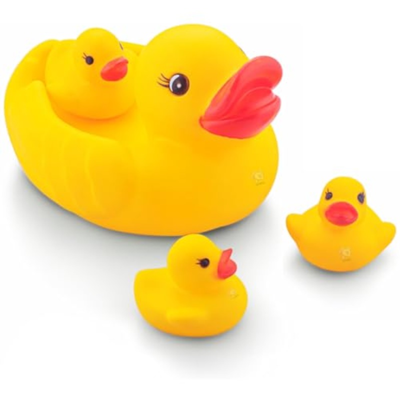 Super Cute Duck Family Animals Swimming Water Toys Non-Toxic,BPA Free Colorful Soft Rubber Float Squeeze Sound Squeaky Bathing Toy for Baby Chu Chu Toy Set of 4 (1 Duck + 3 Ducklings)