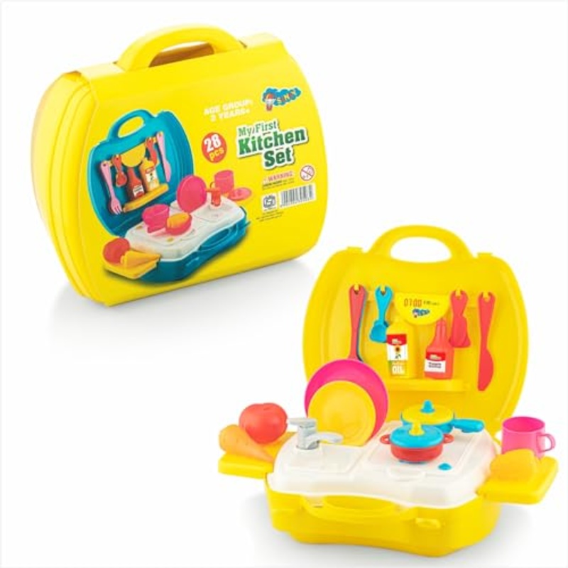 Toys Kitchen Set for Girls Toy with Cooking Utensils Combo Items in Suitcase| Easy to Carry |Realistic Miniature Chefs Pretend Play/Role Play Home Game – Yellow