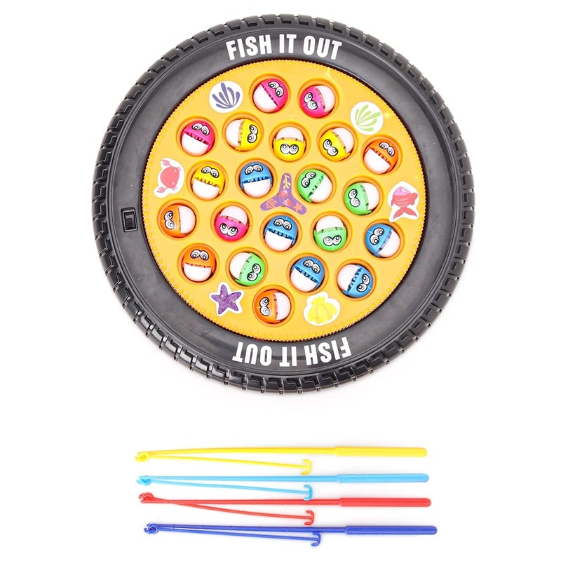 Toys Musical Rotating Tyre Fishing Game Toy Fish Catching Game with big Round Pond & 4 Catching Sticks for Kids Age 2-9 For Kids – 4 Players | Educational and Fun Toddler Toy for Boys and Girls