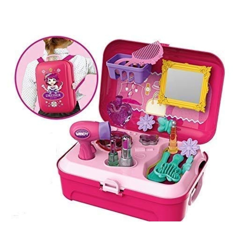 ToysBuddy 21 Pcs Backpack Style Little Girls Play Makeup Set – Pretend Salon Beauty Makeup Kit for Toddlers Kids