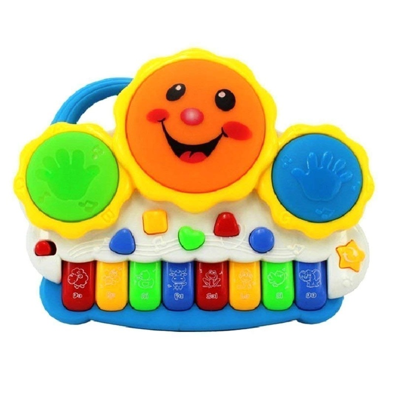 ToysBuddy Drum Keyboard Musical Piano Baby Toys with Flashing Lights – Animal Sounds and Songs, Multi Color