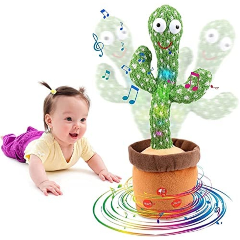 ToysBuddy  USB Charging Dancing Talking Cactus Toy Wiggle & Singing Recording Repeat What You Say Funny Education Toys for Babies with LED Light for Home Decor,Multicolor