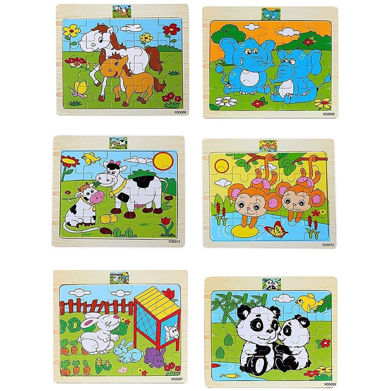 Wooden Jigsaw Puzzle for Kids, Animal Theme (6 Puzzle, 20 Pcs per Puzzle) – Latest
