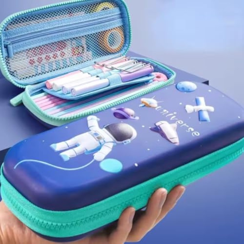 3D EVA Space Astronaut Theme Pencil Box for Kids Pencil Pouch Bag Compass School Pouch Organizer for Students Kids Stylish Pen Holder Pouch Stationery Box – Canvas, Multicolor