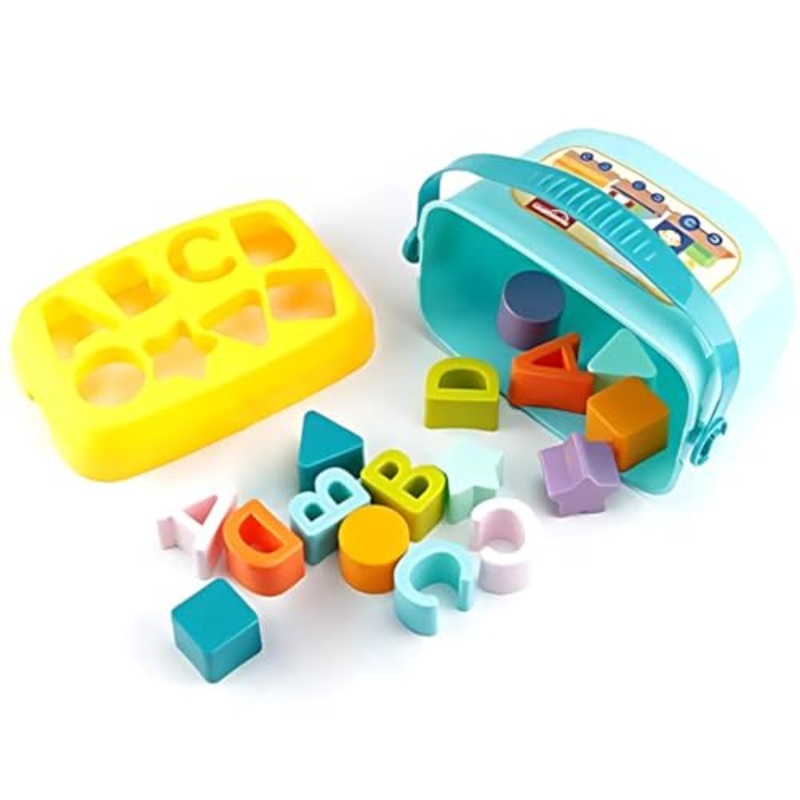 Baby First Blocks Shapes Sorter, ABCD Blocks, Toys for 6 Months to 1-2 Years Old Kids for Boys and Girls