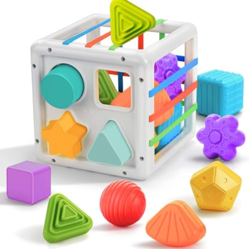 Baby Montessori Toys for Kids Sensory Toys Cubes & Shapes Sorter Blocks Colorful Textured Balls Sorting Games