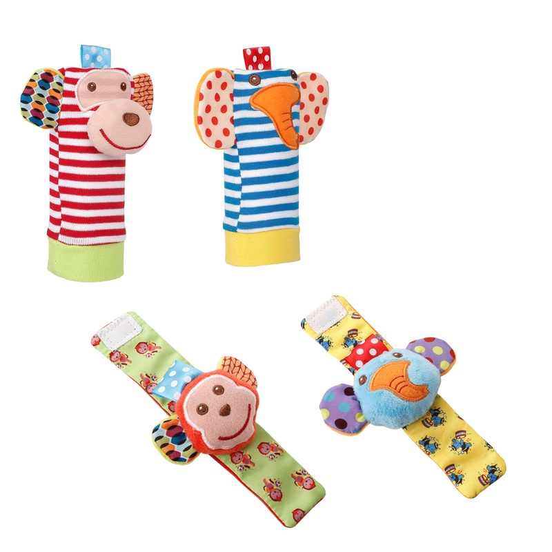 Baby Moo Elephant And Monkey Multicolour Set of 4 Socks And Wrist Rattle