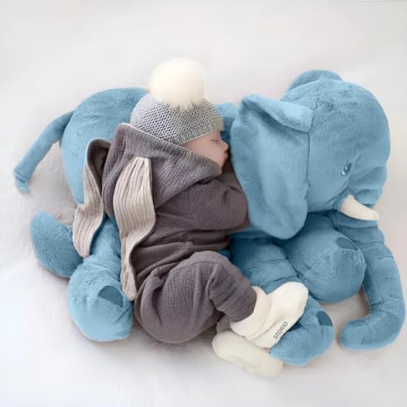 Big Stuffed Animal Elephant Baby Pillow Soft Toy | Plush Hugging Pillow Material for Kids Boy/Girl as Birthday Gift – Blue