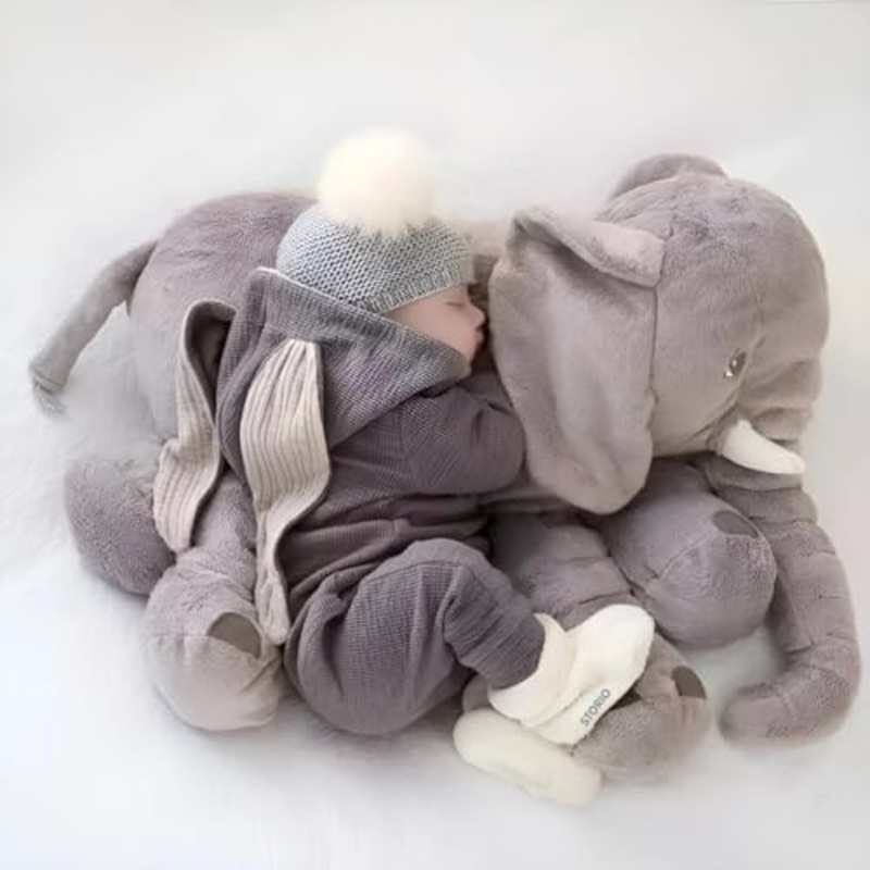 Big Stuffed Animal Elephant Baby Pillow Soft Toy | Plush Hugging Pillow Material for Kids Boy/Girl as Birthday Gift – Grey