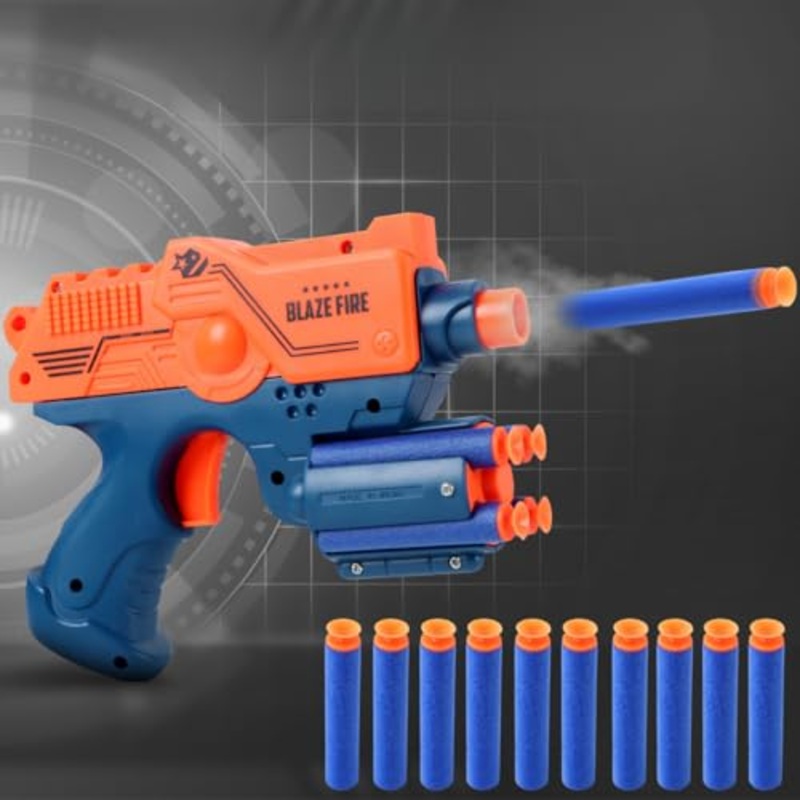 Blaze Fire Storm Soft Bullet Gun Toy with 10 Safe Soft Foam Bullets, Fun Target Shooting Battle Fight Game for Kids Boys (SMG2)