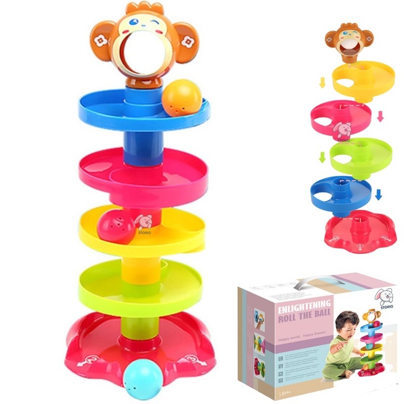 Cute Toys Monkeyball Drop Toy for Babies&Toddlers,Doll Heavy Plastic 5 Layer Tower Run with Swirling Ramps with 3 Rattle Balls,Best for Early Education&Development Toy Set for Kids(Multicolor)