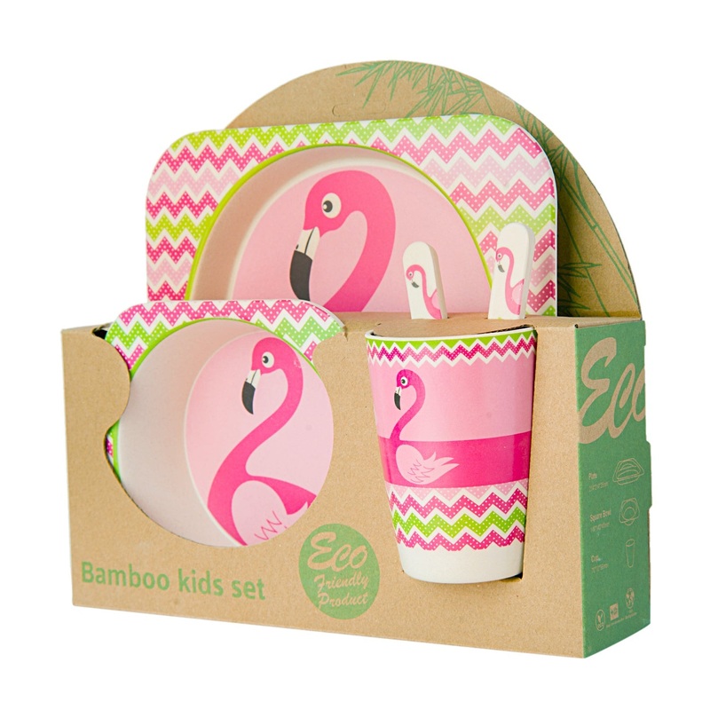 Flamingo Pink 5 Pcs Bamboo Fiber Dinner Set