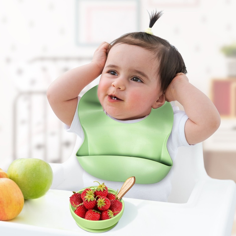 Green Waterproof Silicon Bib And Bowl Set