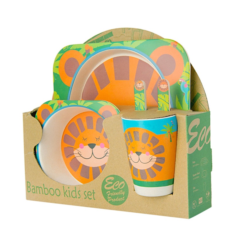 Lion Orange And Green 5 Pcs Bamboo Fiber Dinner Set