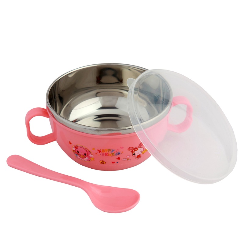 On-The-Go Pink Steel Bowl & Spoon Tiffin Set