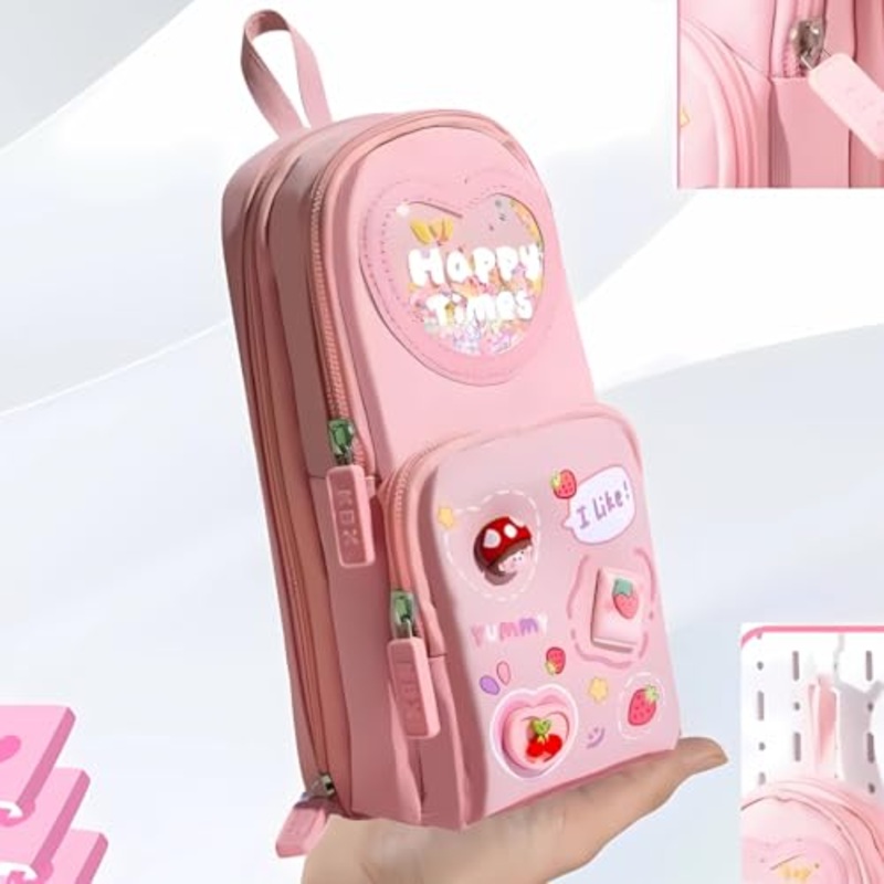 Premium Pencil Case 6 Layer with 3 Compartment Cute Aesthetic Pencil Case for Girls Large Capacity Pencil Pouch Multifunctional Pouch for School Kids Cute Stationary Gift – Pink