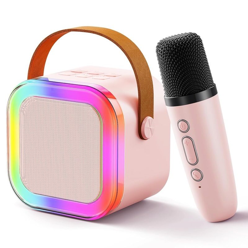 Rechargeable Wireless Mini Portable Bluetooth Karaoke Machine | Bluetooth Speaker with Microphone & LED Lights – Kids Music Singing Toys for Girl Boy Birthday Gift Ideas