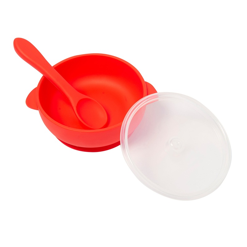 Red Silicon Bowl With Lid And Spoon Set