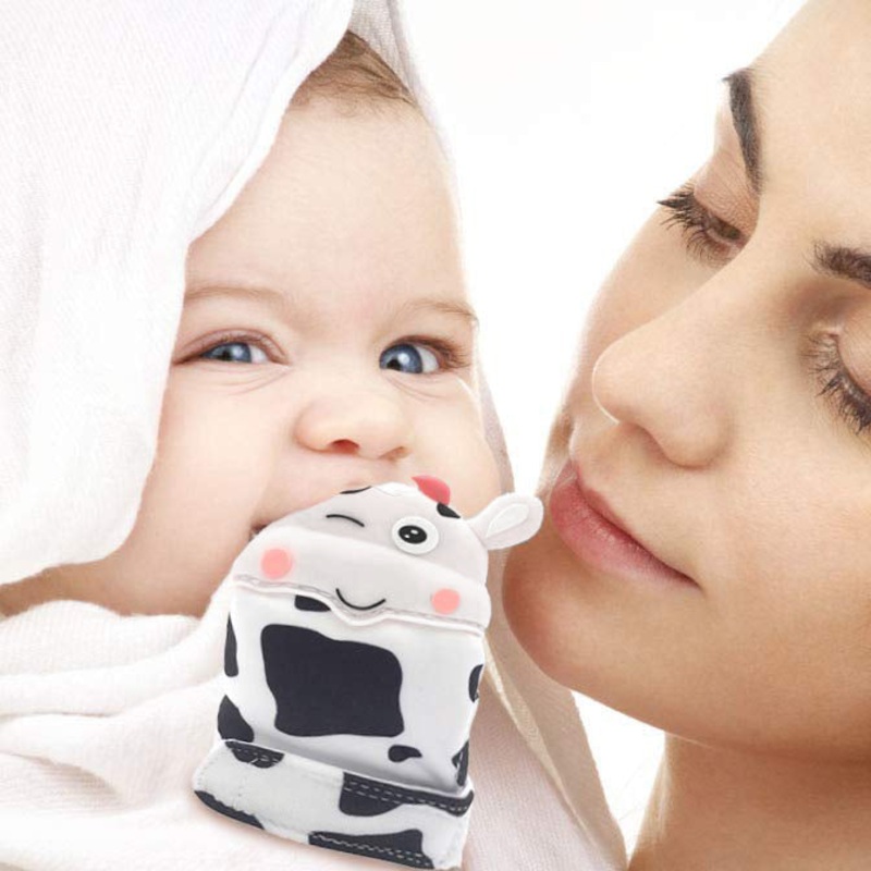 Teething Mitten Silicone Self Soothing Glove 1 Pc Cow Shape – White
