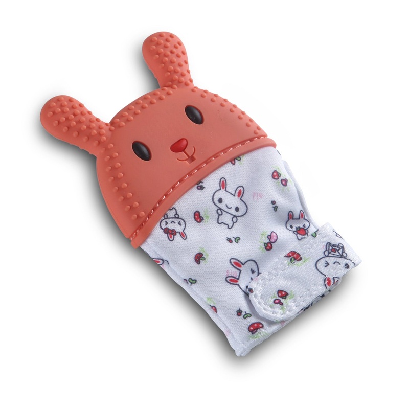 Teething Mitten Silicone Self Soothing Glove 1 Pc Rabbit – Orange