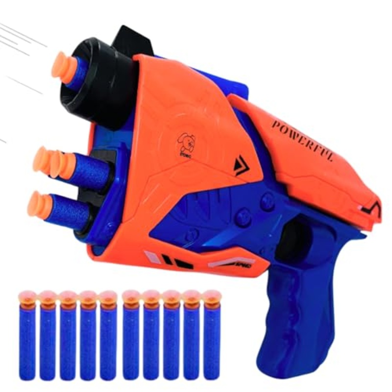Toy Gun Blaze Storm Soft Bullet Gun Toy with 10 Safe Soft Foam Bullets, Fun Target Shooting Battle Fight Game for Kids Boys (Space Gun) – Blue and Orange