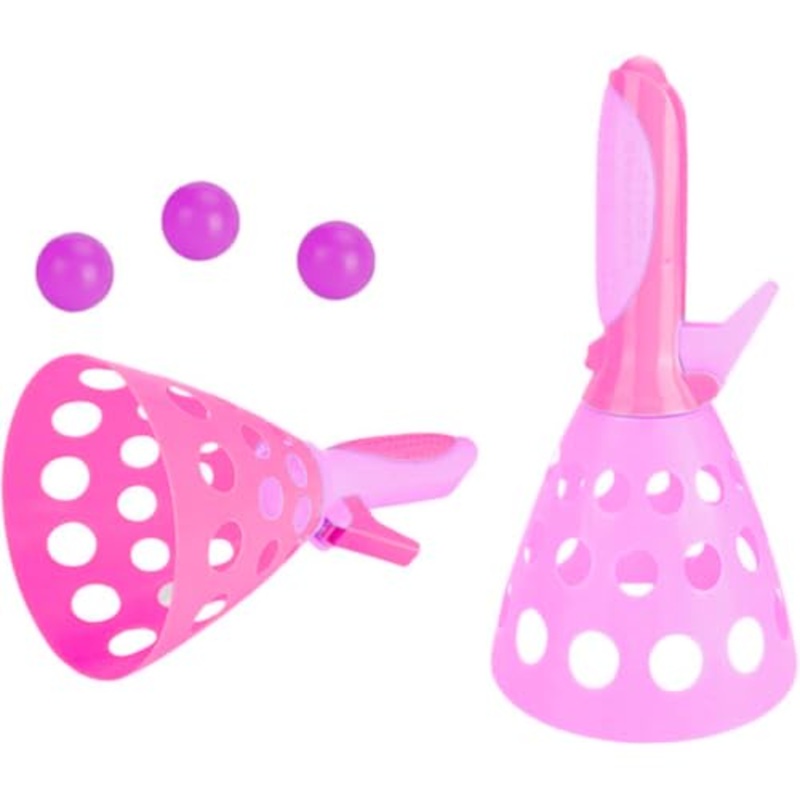 Toys Click and Catch Twin Ball Launcher Game with 3 Balls Indoor Outdoor Toy Set, Pop & Catch Ball Play Fun for Boys & Girls – Pink & Purple