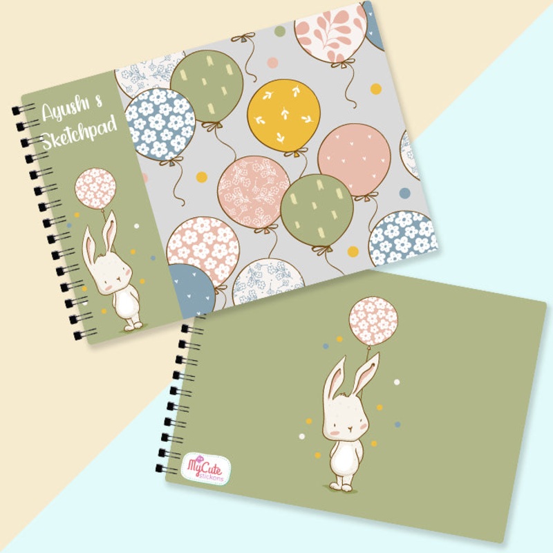 Cute Rabbit with Balloon Personalised Art Book