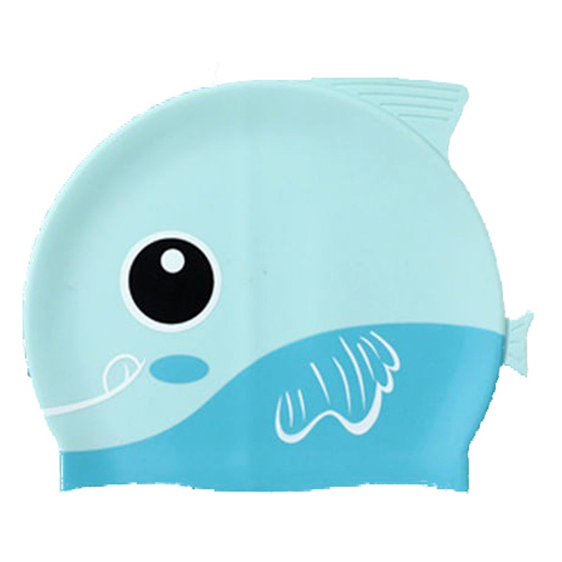 Little Surpise Box, Light Blue Fin Dual Color , Silicone Kids Swim Cap, 5 years -15 years