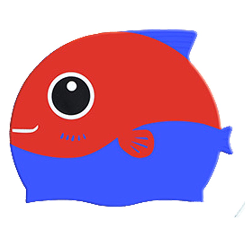 Little Surpise Box, Red Fin Dual Color , Silicone Kids Swim Cap, 5 years -15 years