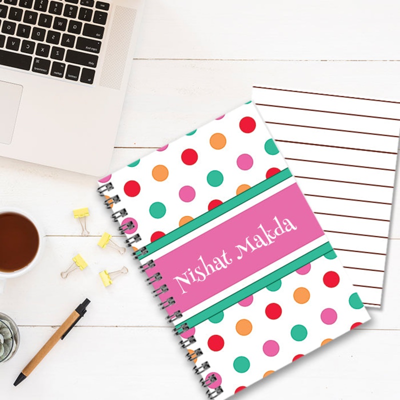 Personalised Notebook (A5 Size) – Prancing Polka