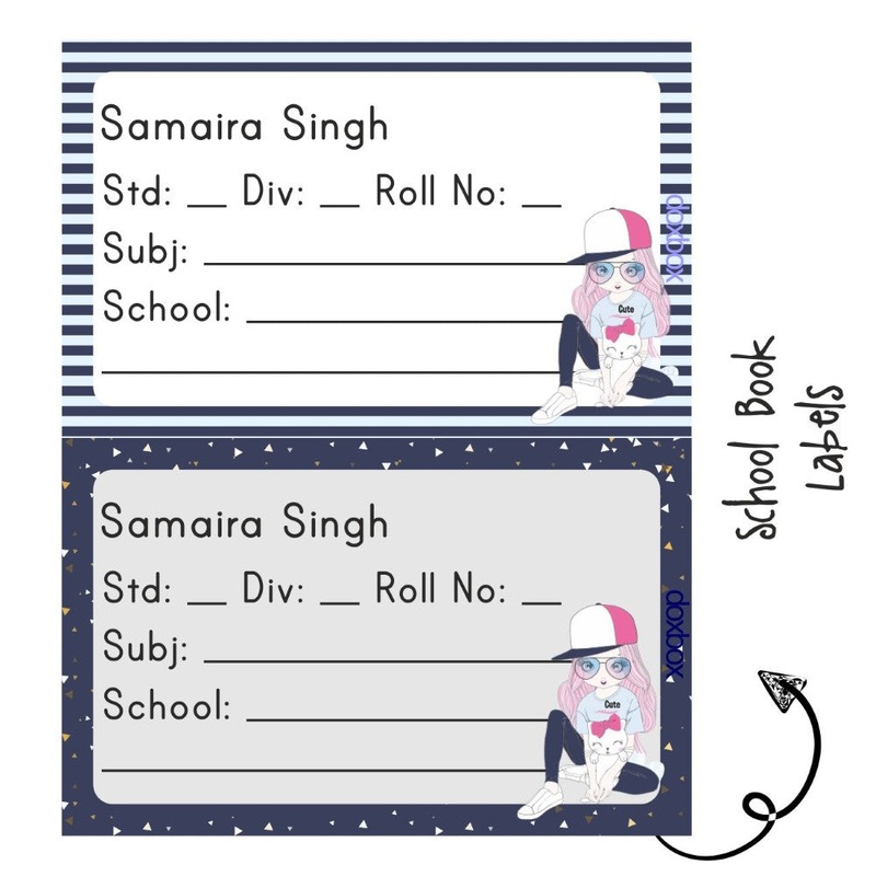 School Book Label – Girl With Cat