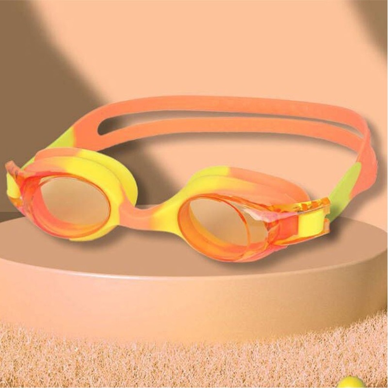 Tie Dye Yellow Blend with Orange Anti Fog UV Protection Leakproof Design Swim Goggles for Kids, 1yr – 4yrs