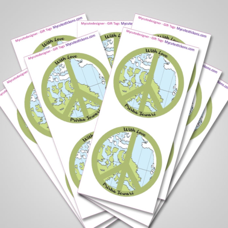 Personalised Gift Sticker – Green Peace – Set of 60