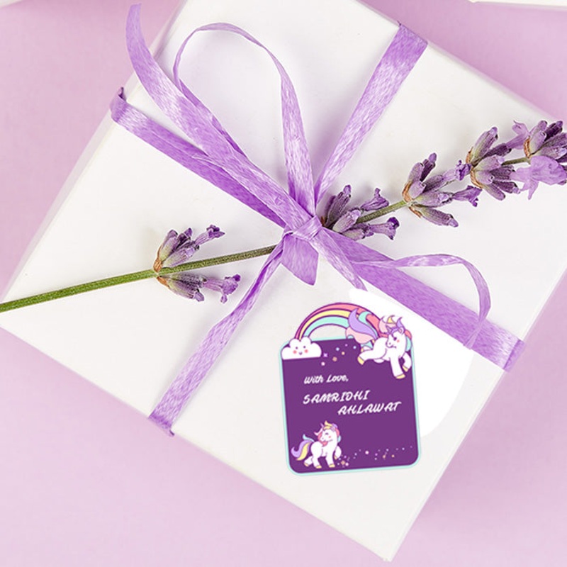Personalised Gift Sticker – Purple Unicorn – Set of 60