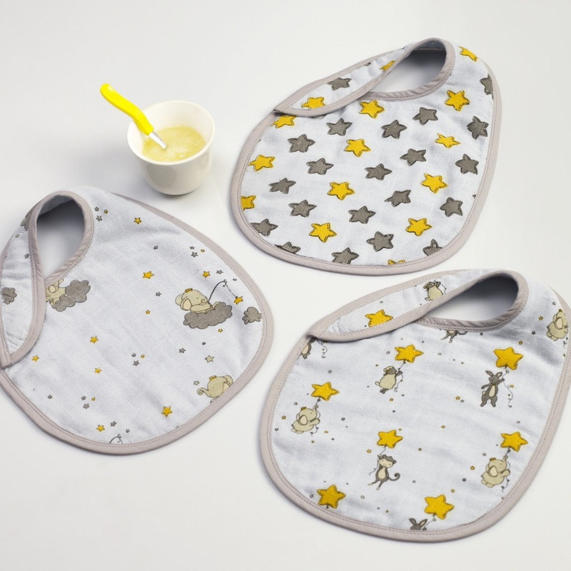 Starry Night Muslin Bibs, Set of 3 – Powder Blue