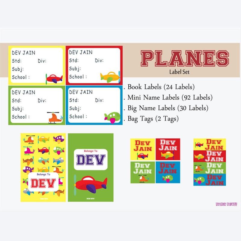 Label Set – Airplane, 146 labels and 2 bag tags