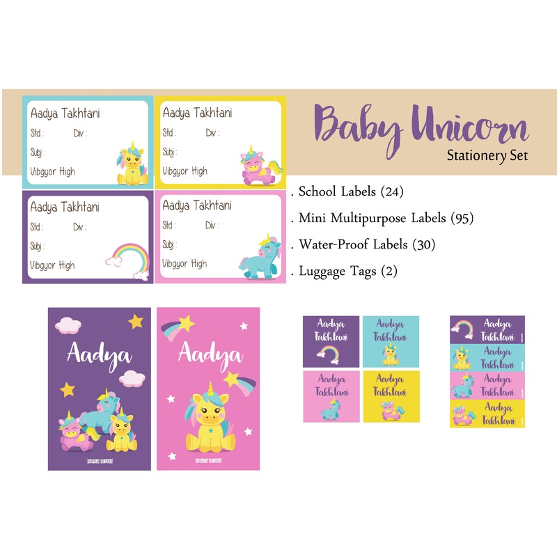 Label Set – Baby Unicorn, 146 labels and 2 bag tags