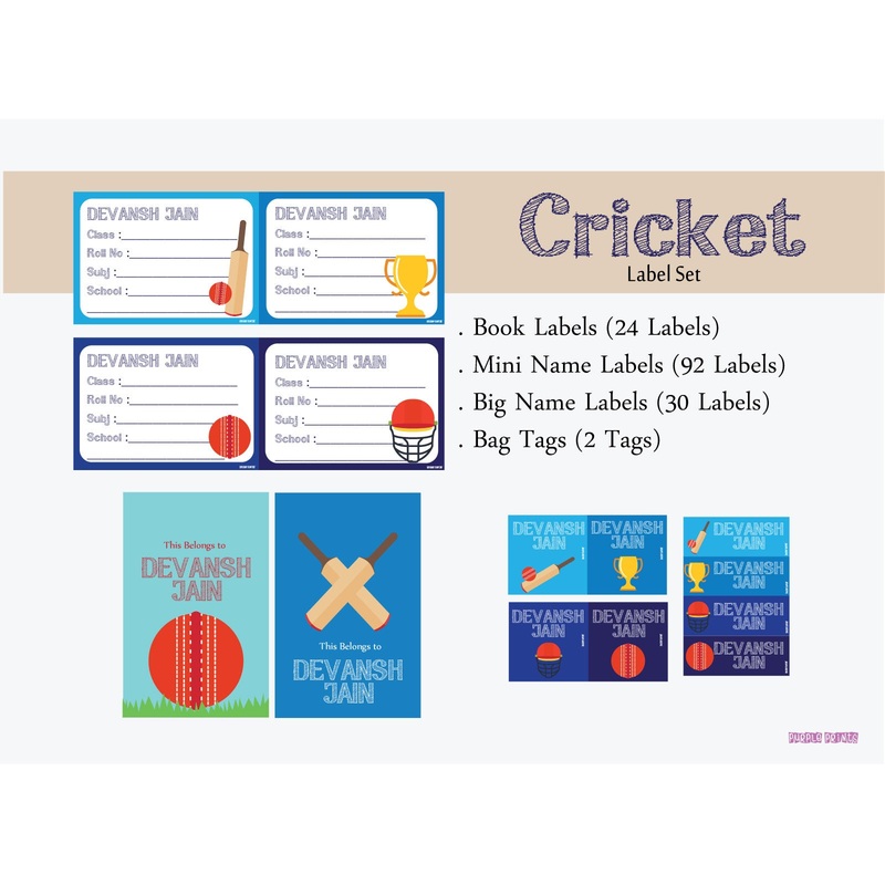 Label Set – Cricket, 146 labels and 2 bag tags