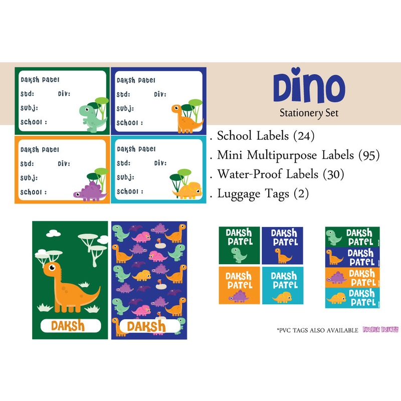 Label Set – Dino, 146 labels and 2 bag tags