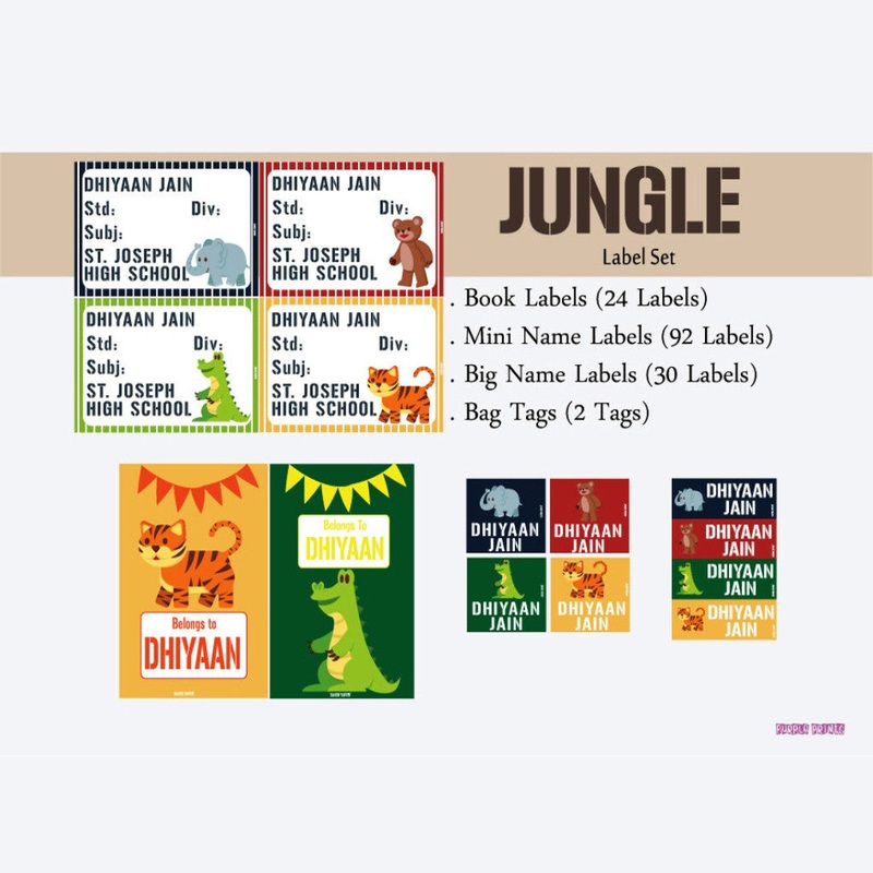Label Set – Jungle, 146 labels and 2 bag tags