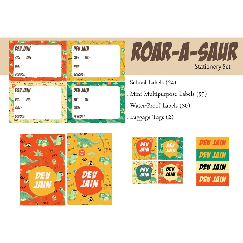 Label Set – Roar-A-Saur, 146 labels and 2 bag tags