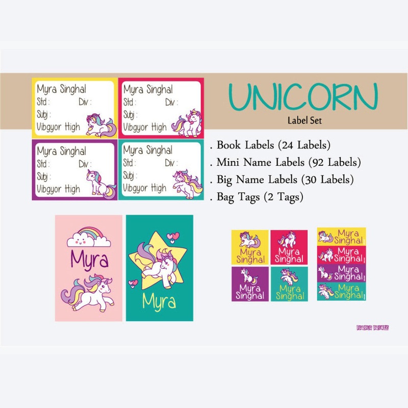 Label Set – Unicorn, 146 labels and 2 bag tags