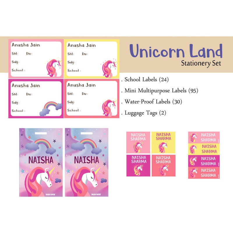 Label Set – Unicorn Land, 146 labels and 2 bag tags