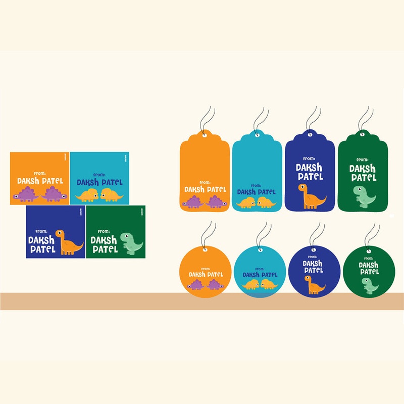 Personalised Gift Tag Set – Dino, Set of 80