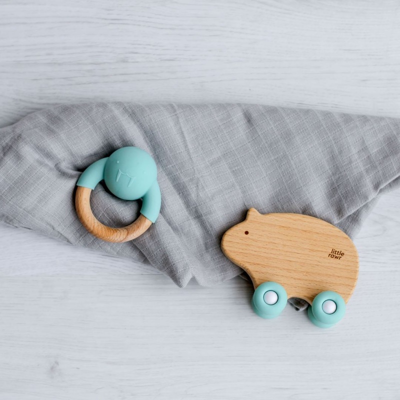 Little Rawr Wood Wheelie Animal – Blue