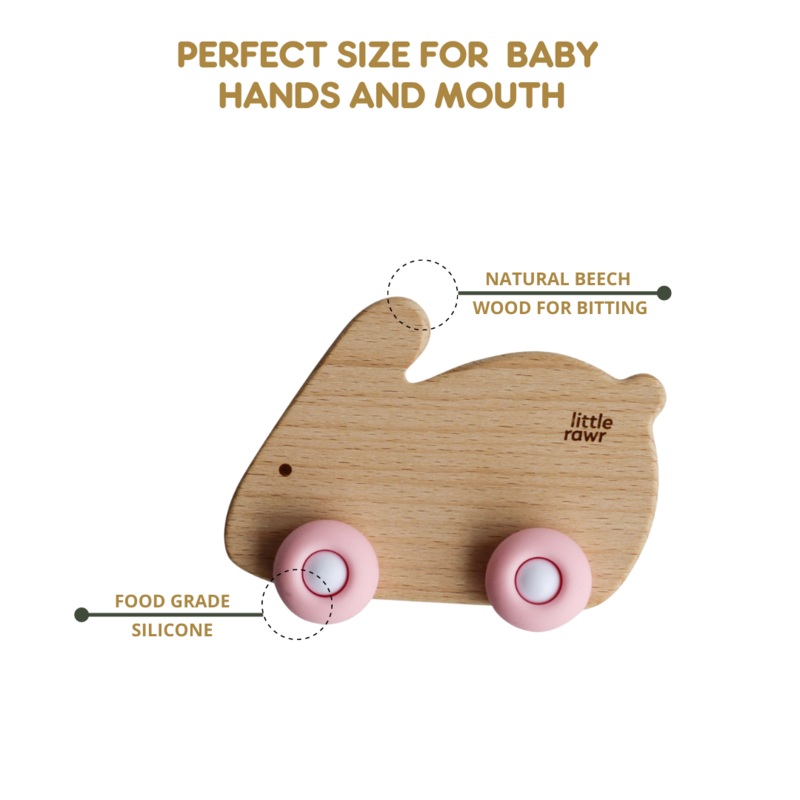 Little Rawr Wood Wheelie Animal – Pink